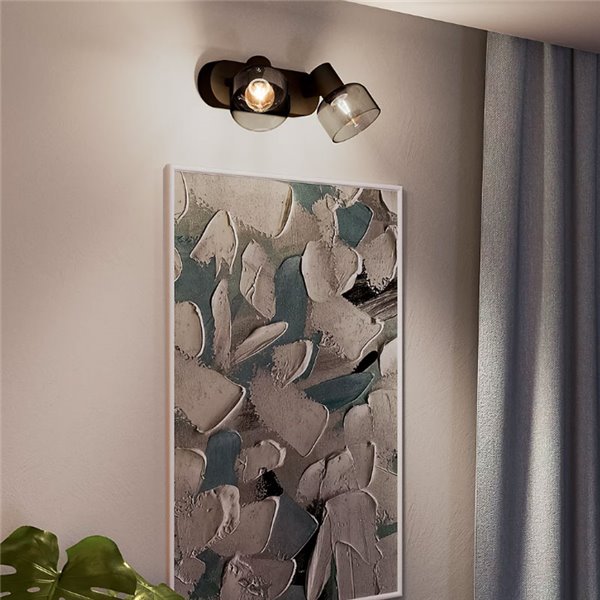 Regleta de 2 Focos de techo, cristal redondo negro ahumado SLEET 2xE14 (No incl.), ClickFix