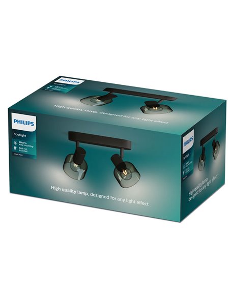 Regleta de 2 Focos de techo, cristal redondo negro ahumado SLEET 2xE14 (No incl.), ClickFix