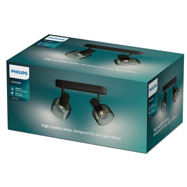 Regleta de 2 Focos de techo, cristal redondo negro ahumado SLEET 2xE14 (No incl.), ClickFix