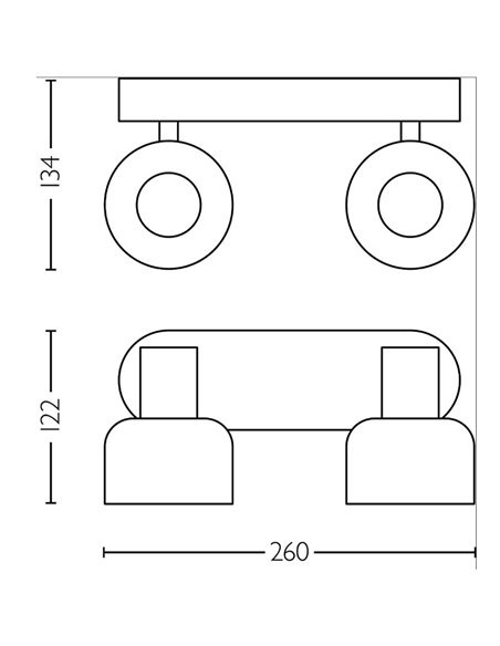 Barrette de 2 spots de plafond, verre rond noir fumé SLEET 2xE14 (Non incl.), ClickFix