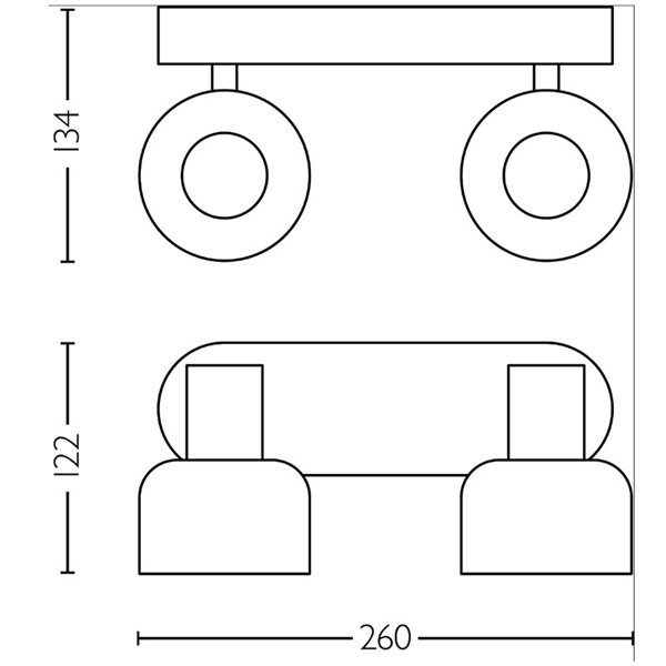 Regleta de 2 Focos de techo, cristal redondo negro ahumado SLEET 2xE14 (No incl.), ClickFix