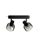 Regleta de 2 Focos de techo, cristal redondo negro ahumado SLEET 2xE14 (No incl.), ClickFix