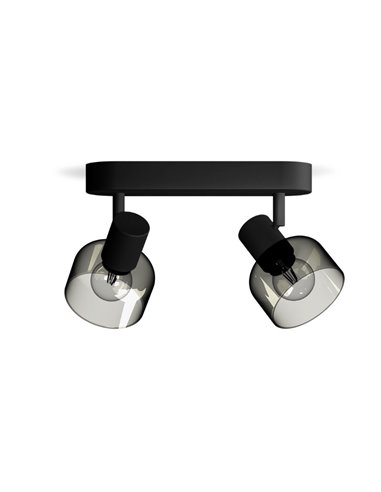 Regleta de 2 Focos de techo, cristal redondo negro ahumado SLEET 2xE14 (No incl.), ClickFix