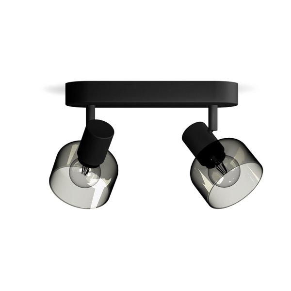 Regleta de 2 Focos de techo, cristal redondo negro ahumado SLEET 2xE14 (No incl.), ClickFix