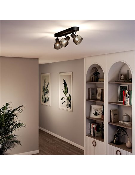 Barrette de 3 spots de plafond, verre rond noir fumé SLEET 3xE14 (Non incl.), ClickFix