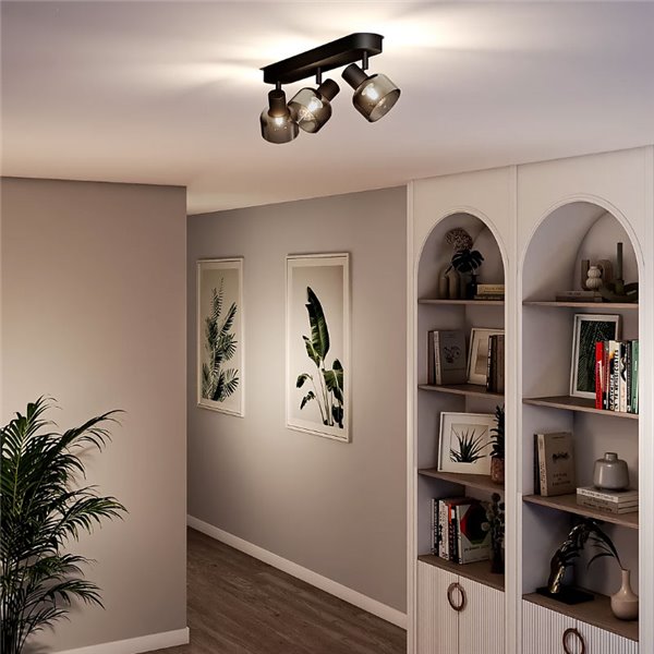 Regleta de 3 Focos de techo, cristal redondo negro ahumado SLEET 3xE14 (No incl.), ClickFix