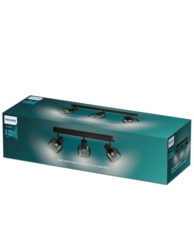 Regleta de 3 Focos de techo, cristal redondo negro ahumado SLEET 3xE14 (No incl.), ClickFix