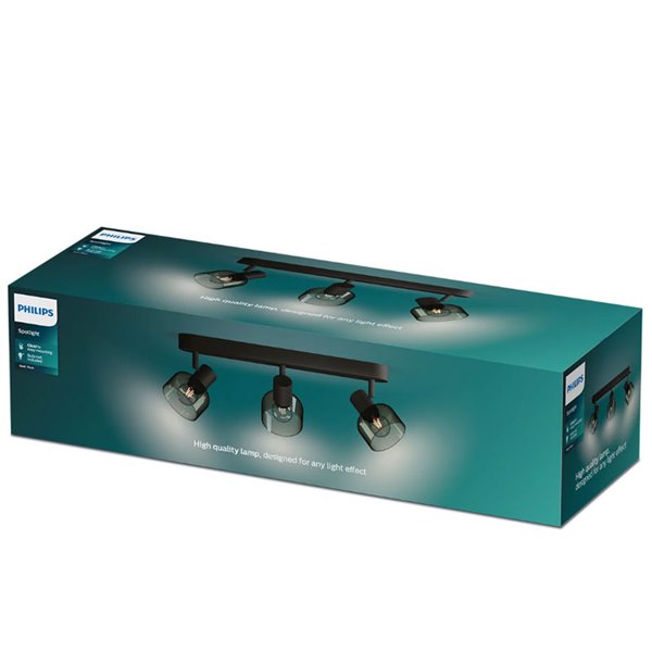 Regleta de 3 Focos de techo, cristal redondo negro ahumado SLEET 3xE14 (No incl.), ClickFix
