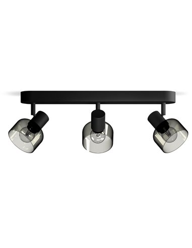 Barrette de 3 spots de plafond, verre rond noir fumé SLEET 3xE14 (Non incl.), ClickFix