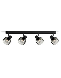 Regleta de 4 Focos de techo, cristal redondo negro ahumado SLEET 4xE14 (No incl.), ClickFix