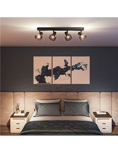 Barrette de 4 spots de plafond, verre rond noir fumé SLEET 4xE14 (Non incl.), ClickFix