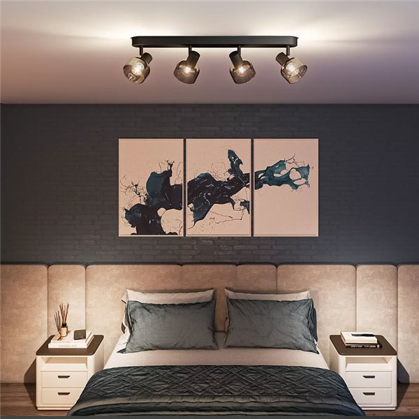 Barrette de 4 spots de plafond, verre rond noir fumé SLEET 4xE14 (Non incl.), ClickFix