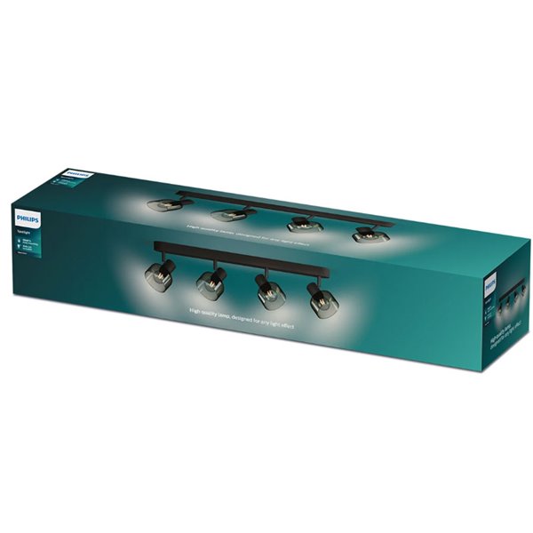 Faixa de 4 focos de teto, vidro redondo preto fumê SLEET 4xE14 (não incl.), ClickFix