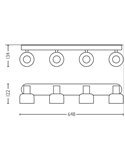 Regleta de 4 Focos de techo, cristal redondo negro ahumado SLEET 4xE14 (No incl.), ClickFix