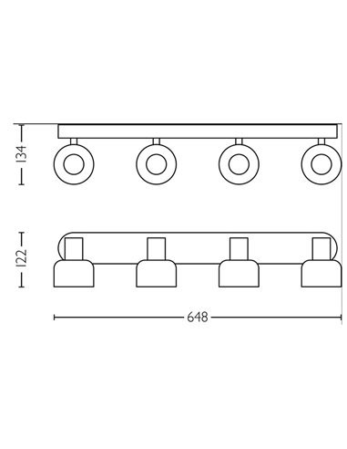 Regleta de 4 Focos de techo, cristal redondo negro ahumado SLEET 4xE14 (No incl.), ClickFix