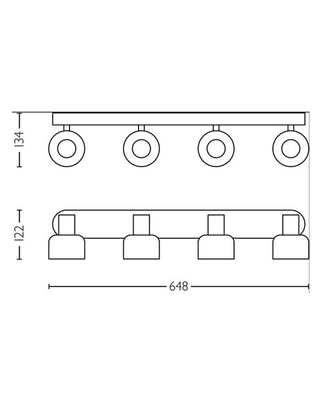 Regleta de 4 Focos de techo, cristal redondo negro ahumado SLEET 4xE14 (No incl.), ClickFix