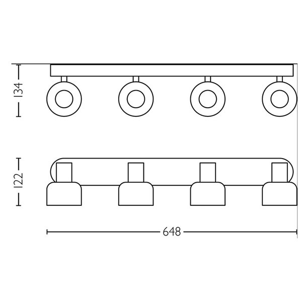 Barrette de 4 spots de plafond, verre rond noir fumé SLEET 4xE14 (Non incl.), ClickFix