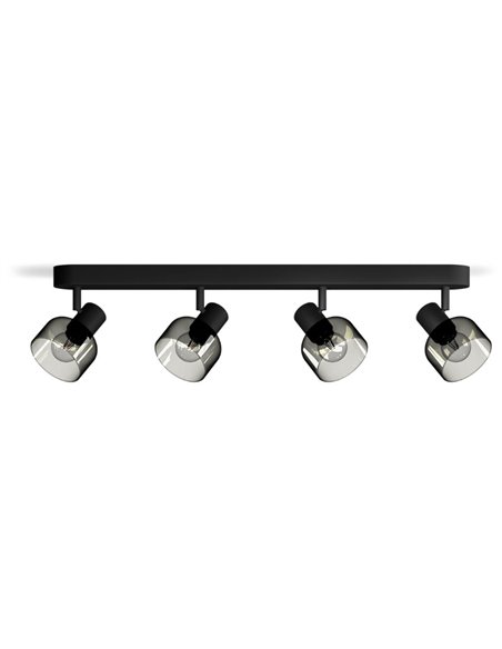 Regleta de 4 Focos de techo, cristal redondo negro ahumado SLEET 4xE14 (No incl.), ClickFix