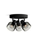 Candeeiro de teto, com 3 focos redondos SLEET 3xE14 em vidro preto fumado (não incl.), ClickFix