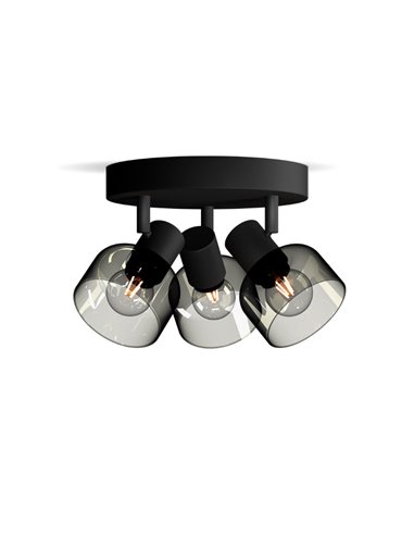 Candeeiro de teto, com 3 focos redondos SLEET 3xE14 em vidro preto fumado (não incl.), ClickFix
