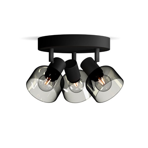 Candeeiro de teto, com 3 focos redondos SLEET 3xE14 em vidro preto fumado (não incl.), ClickFix