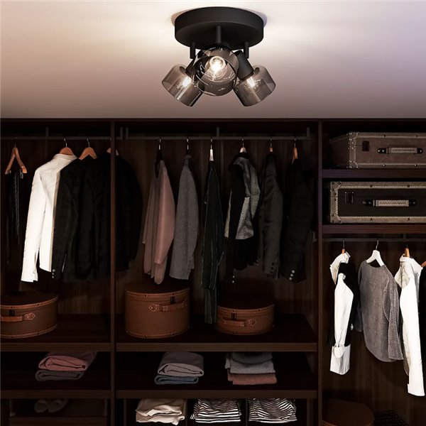 Candeeiro de teto, com 3 focos SLEET 3xE14 redondos em vidro preto fumado (não incluídos), ClickFix