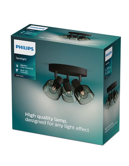 Candeeiro de teto, com 3 focos SLEET 3xE14 redondos em vidro preto fumado (não incluídos), ClickFix