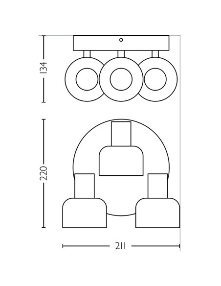 Plafonnier, avec 3 spots SLEET 3xE14 ronds en verre noir fumé (Non incl.), ClickFix
