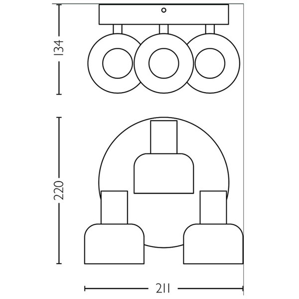 Candeeiro de teto, com 3 focos SLEET 3xE14 redondos em vidro preto fumado (não incluídos), ClickFix