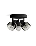 Plafón de techo, con 3 Focos de cristal redondo negro ahumado SLEET 3xE14 (No incl.), ClickFix