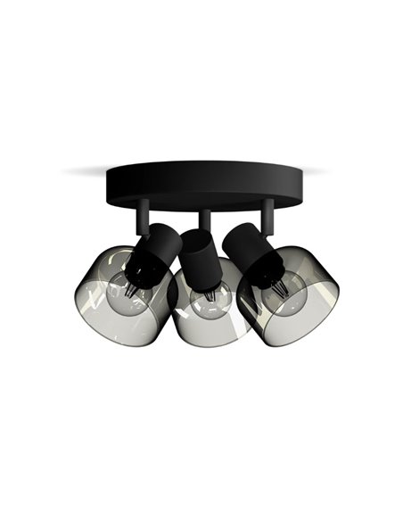 Plafonnier, avec 3 spots SLEET 3xE14 ronds en verre noir fumé (Non incl.), ClickFix