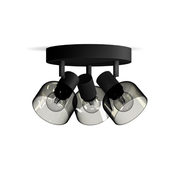 Candeeiro de teto, com 3 focos SLEET 3xE14 redondos em vidro preto fumado (não incluídos), ClickFix