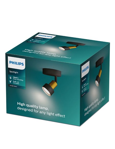 Foco de techo/pared de metal CONDUIT Negro y latón GU10 (No incl.) , ClickFix