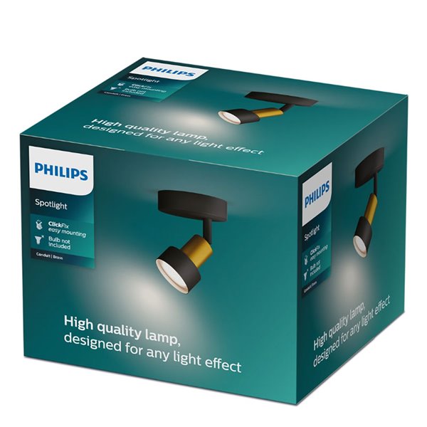 Spot plafond/mur CONDUIT en métal noir et laiton GU10 (non incl.), ClickFix