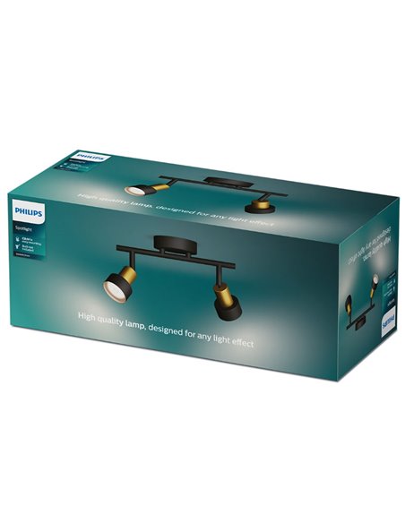 Bande de 2 Spots CONDUIT 2xGU10 (Non incl.) Noir et laiton, ClickFix