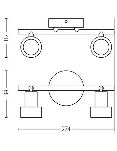 Regleta de 2 Focos CONDUIT 2xGU10 (No incl.) Negro y latón, ClickFix