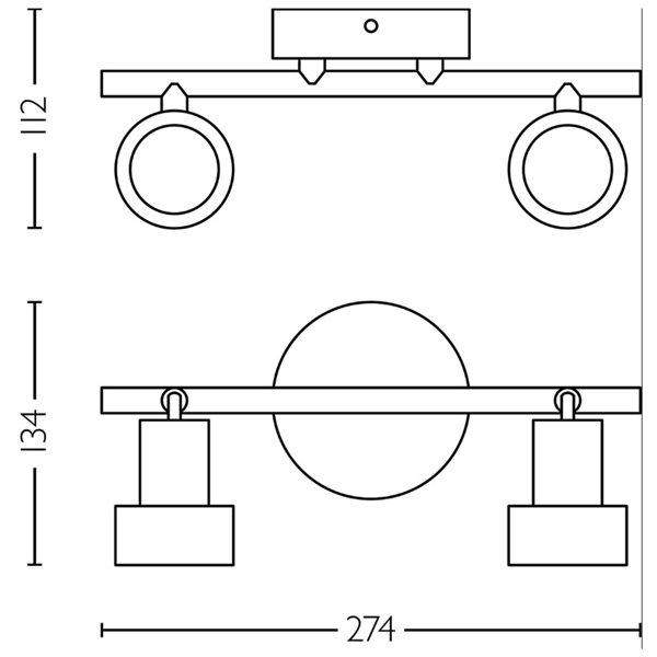Regleta de 2 Focos CONDUIT 2xGU10 (No incl.) Negro y latón, ClickFix