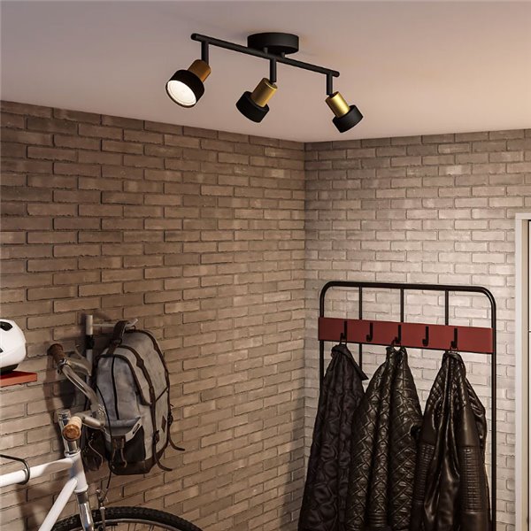 Regleta de 3 Focos CONDUIT 3xGU10 (No incl.) Negro y latón, ClickFix