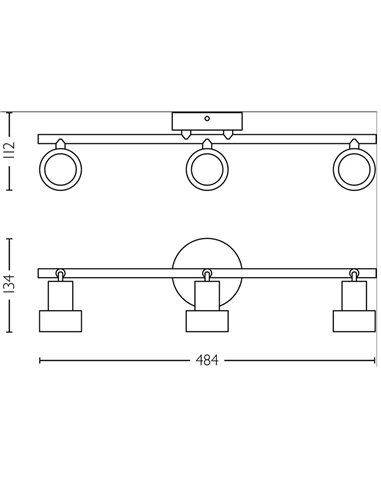 Regleta de 3 Focos CONDUIT 3xGU10 (No incl.) Negro y latón, ClickFix