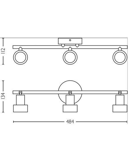 Regleta de 3 Focos CONDUIT 3xGU10 (No incl.) Negro y latón, ClickFix