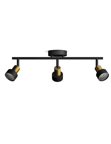 Regleta de 3 Focos CONDUIT 3xGU10 (No incl.) Negro y latón, ClickFix