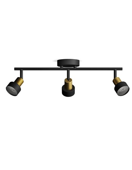 Regleta de 3 Focos CONDUIT 3xGU10 (No incl.) Negro y latón, ClickFix