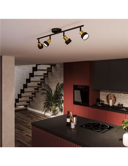 Bande de 4 Spots CONDUIT 4xGU10 (Non incl.) Noir et laiton, ClickFix