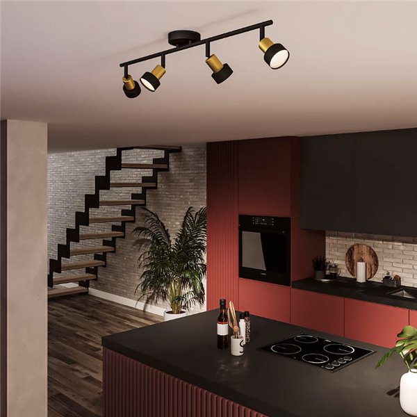 Regleta de 4 Focos CONDUIT 4xGU10 (No incl.) Negro y latón, ClickFix