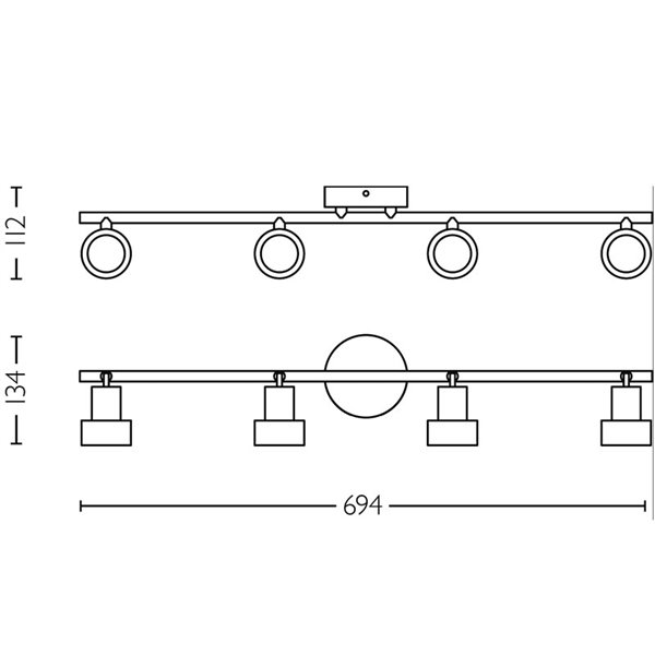 Regleta de 4 Focos CONDUIT 4xGU10 (No incl.) Negro y latón, ClickFix