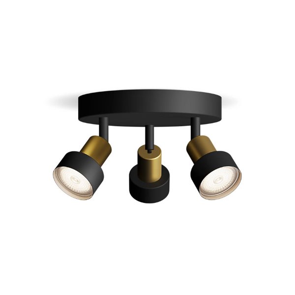 Plafonnier avec 3 Spots CONDUIT 3xGU10 (Non inclus), Noir et laiton, ClickFix