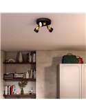 Plafón de techo con 3 Focos CONDUIT 3xGU10 (No incl.), Negro y latón,ClickFix
