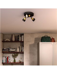 Plafón de techo con 3 Focos CONDUIT 3xGU10 (No incl.), Negro y latón,ClickFix 2
