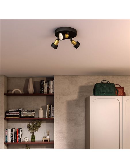 Candeeiro de teto com 3 focos CONDUIT 3xGU10 (não incluídos), preto e latão, ClickFix