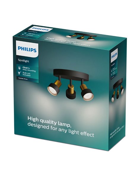 Plafonnier avec 3 Spots CONDUIT 3xGU10 (Non inclus), Noir et laiton, ClickFix